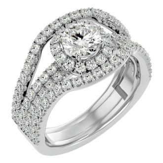 2 Carat Halo Diamond Engagement Ring In 14 Karat White Gold. Fantastic, Large Bridal!  You Will Love This!