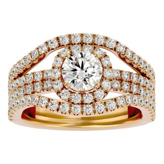 2 Carat Halo Diamond Engagement Ring In 14 Karat Yellow Gold. Fantastic, Large Bridal!  You Will Love This!