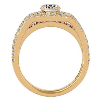 2 Carat Halo Diamond Engagement Ring In 14 Karat Yellow Gold. Fantastic, Large Bridal!  You Will Love This!