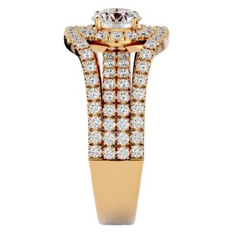 2 Carat Halo Diamond Engagement Ring In 14 Karat Yellow Gold. Fantastic, Large Bridal!  You Will Love This!