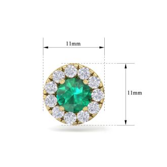 2 1/2 Carat Emerald and Diamond Halo Stud Earrings In 14 Karat Yellow Gold