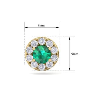 1 1/2 Carat Emerald and Diamond Halo Stud Earrings In 14 Karat Yellow Gold