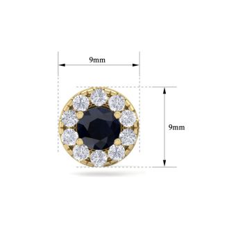 1 1/2 Carat Sapphire and Diamond Halo Stud Earrings In 14 Karat Yellow Gold
