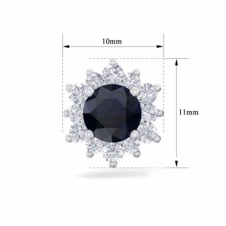 1 1/2 Carat Round Shape Flower Sapphire and Diamond Halo Stud Earrings In 14 Karat White Gold