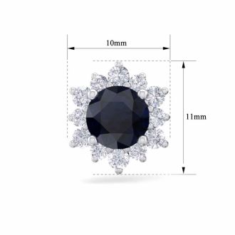 2 Carat Round Shape Flower Sapphire and Diamond Halo Stud Earrings In 14 Karat White Gold