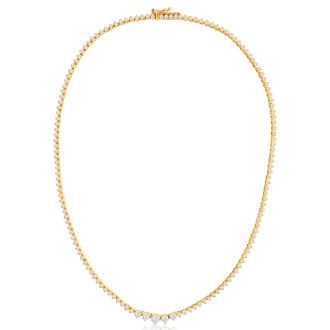 Graduated 5 Carat Diamond Tennis Necklace In 14 Karat Yellow Gold, 17 Inches