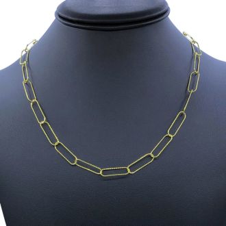 14 Karat Yellow Gold Over Sterling Silver Textured Paperclip Chain Necklace, 18 Inches