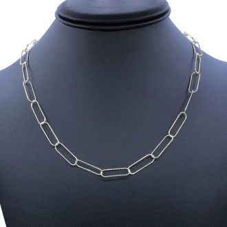 925 Sterling Silver Textured Paperclip Chain Necklace, 18 Inches