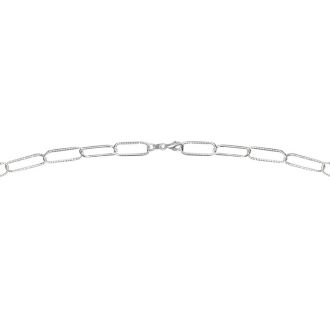 925 Sterling Silver Textured Paperclip Chain Necklace, 20 Inches