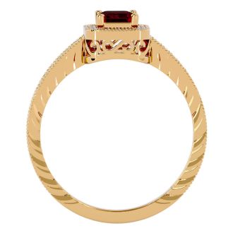 0.85 Carat Antique Style Ruby and Diamond Ring in 10 Karat Yellow Gold