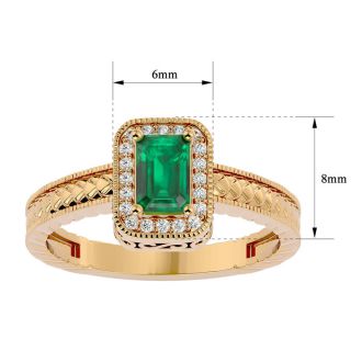 0.85 Carat Antique Style Emerald and Diamond Ring in 10 Karat Yellow Gold