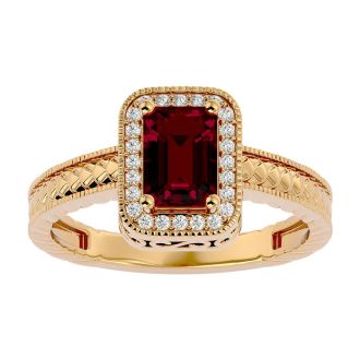 1.12 Carat Antique Style Ruby and Diamond Ring in 10 Karat Yellow Gold