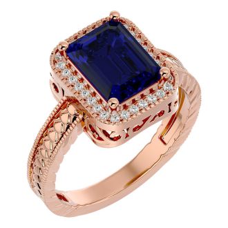 2 1/2 Carat Antique Style Sapphire and Diamond Ring in 14 Karat Rose Gold