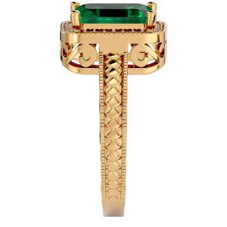 2 1/2 Carat Antique Style Emerald and Diamond Ring in 14 Karat Yellow Gold
