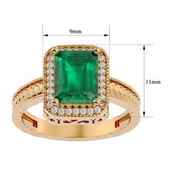 2 1/2 Carat Antique Style Emerald and Diamond Ring in 14 Karat Yellow Gold