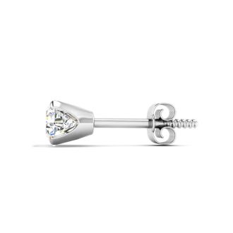 Nearly 1/2 Carat Single Diamond Stud Earring In 14 Karat White Gold