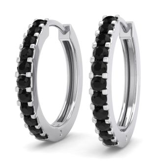1/5 Carat Black Diamond Mens Hoop Earrings In 14 Karat White Gold