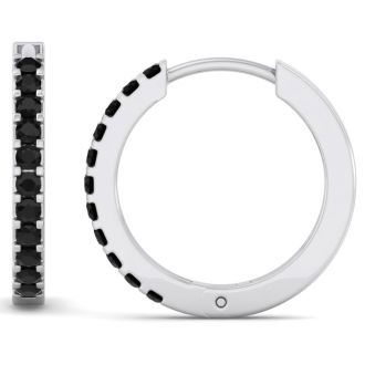 1/5 Carat Black Diamond Mens Hoop Earrings In 14 Karat White Gold