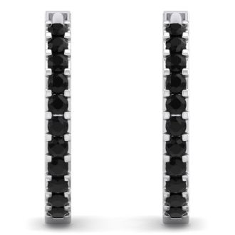 1/5 Carat Black Diamond Mens Hoop Earrings In 14 Karat White Gold