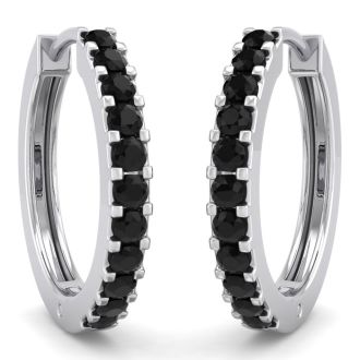 1/5 Carat Black Diamond Mens Hoop Earrings In 14 Karat White Gold