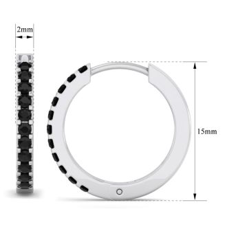 1/5 Carat Black Diamond Mens Hoop Earrings In 14 Karat White Gold