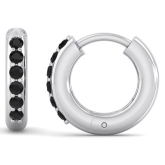 1/4 Carat Black Diamond Mens Hoop Earrings In 14 Karat White Gold