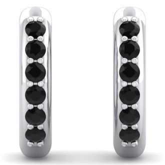 1/4 Carat Black Diamond Mens Hoop Earrings In 14 Karat White Gold