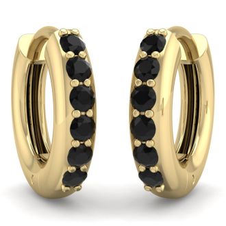 1/4 Carat Black Diamond Mens Hoop Earrings In 14 Karat Yellow Gold