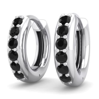 1/3 Carat Black Diamond Mens Hoop Earrings In 14 Karat White Gold