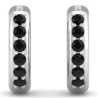 1/3 Carat Black Diamond Mens Hoop Earrings In 14 Karat White Gold