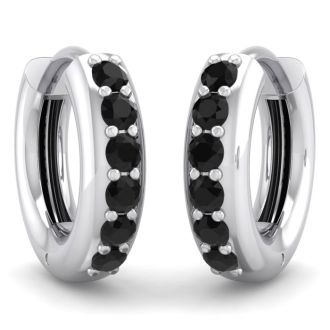 1/3 Carat Black Diamond Mens Hoop Earrings In 14 Karat White Gold