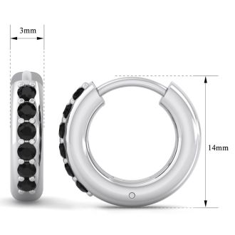 1/3 Carat Black Diamond Mens Hoop Earrings In 14 Karat White Gold