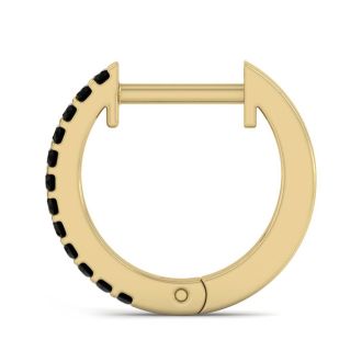 0.06 Carat Black Diamond Single Mens Hoop Earring In 14 Karat Yellow Gold