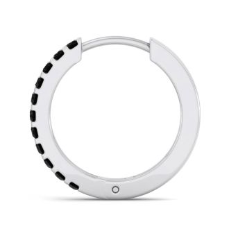 1/10 Carat Black Diamond Single Mens Hoop Earring In 14 Karat White Gold