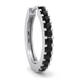 1/10 Carat Black Diamond Single Mens Hoop Earring In 14 Karat White Gold