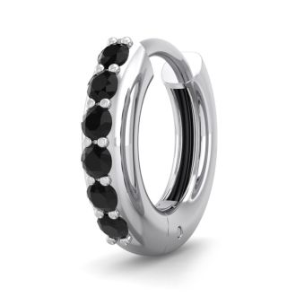 1/8 Carat Black Diamond Single Mens Hoop Earring In 14 Karat White Gold