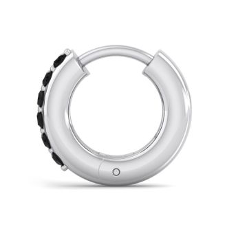 1/8 Carat Black Diamond Single Mens Hoop Earring In 14 Karat White Gold