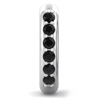 1/8 Carat Black Diamond Single Mens Hoop Earring In 14 Karat White Gold