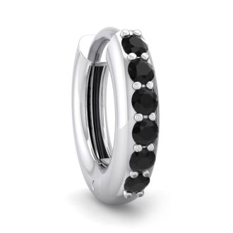 1/8 Carat Black Diamond Single Mens Hoop Earring In 14 Karat White Gold