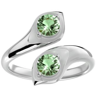 1 Carat Two Stone Green Amethyst Ring In 14 Karat White Gold