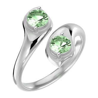 1 Carat Two Stone Green Amethyst Ring In 14 Karat White Gold