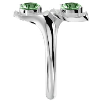 1 Carat Two Stone Green Amethyst Ring In 14 Karat White Gold