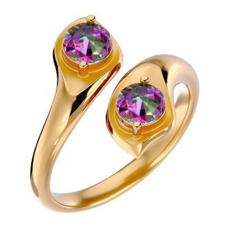 1 Carat Two Stone Mystic Topaz Ring In 14 Karat Yellow Gold