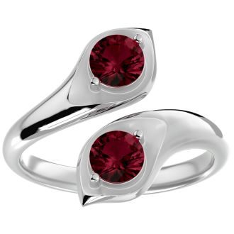Garnet Ring: Garnet Jewelry: 1 Carat Two Stone Garnet Ring In 14 Karat White Gold