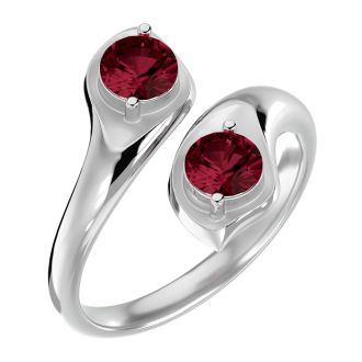 Garnet Ring: Garnet Jewelry: 1 Carat Two Stone Garnet Ring In 14 Karat White Gold