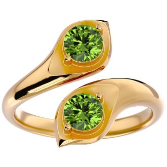 1 Carat Two Stone Peridot Ring In 14 Karat Yellow Gold