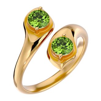 1 Carat Two Stone Peridot Ring In 14 Karat Yellow Gold