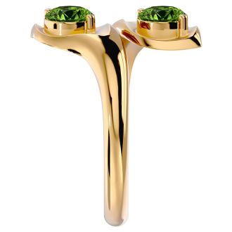 1 Carat Two Stone Peridot Ring In 14 Karat Yellow Gold