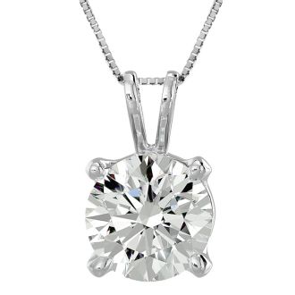 2 Carat Round Brilliant Moissanite Necklace in 14 Karat White Gold. Incredible, Large Gorgeous Round Moissanite
