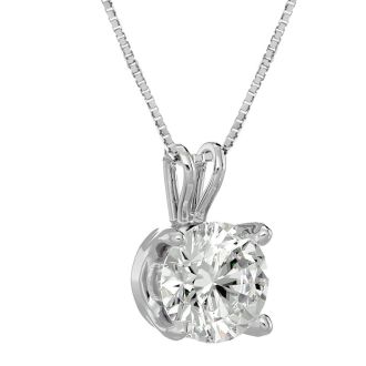 2 Carat Round Brilliant Moissanite Necklace in 14 Karat White Gold. Incredible, Large Gorgeous Round Moissanite